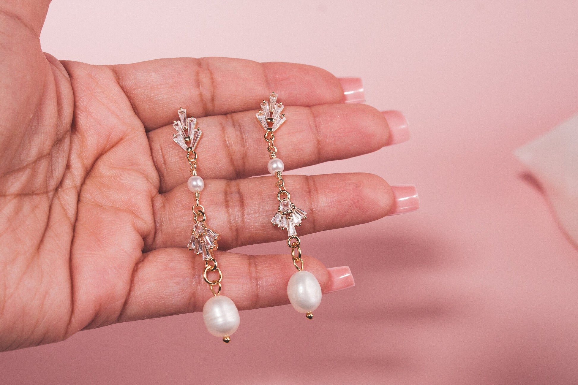 Freshwater pearl drop earrings zircon handmade earrings handmade wedding jewelry Bridal earrings statement bridal earrings unique earrings