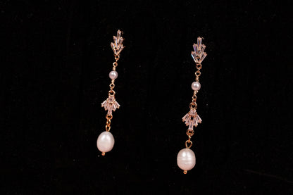 Freshwater pearl drop earrings zircon handmade earrings handmade wedding jewelry Bridal earrings statement bridal earrings unique earrings