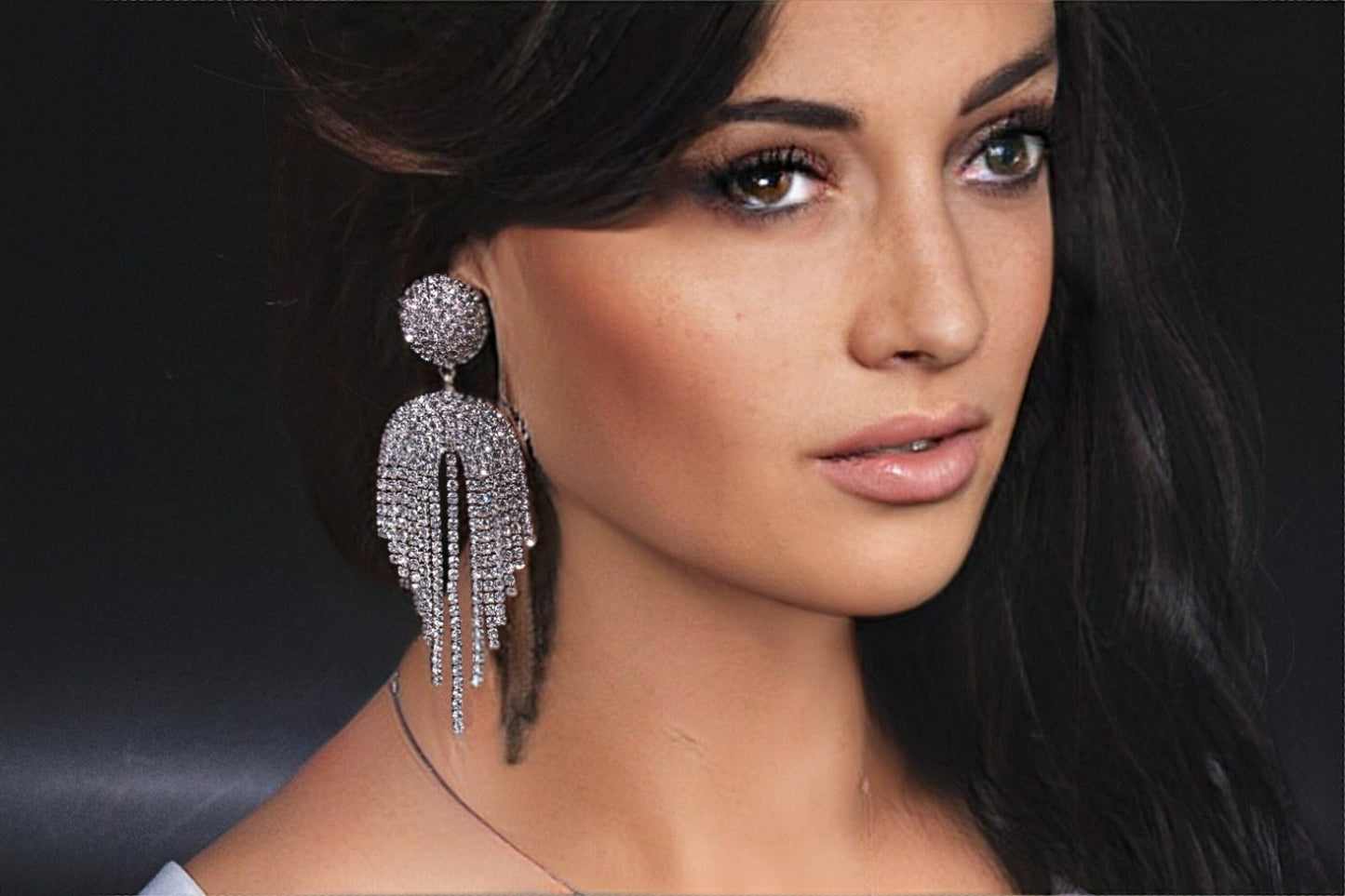 Prom earrings tassel earrings rhinestone tassel drop earrings silver