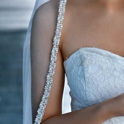 ARIA Pearl edge veil pearl beaded veil fingertip length pearl veil pearl studded veil