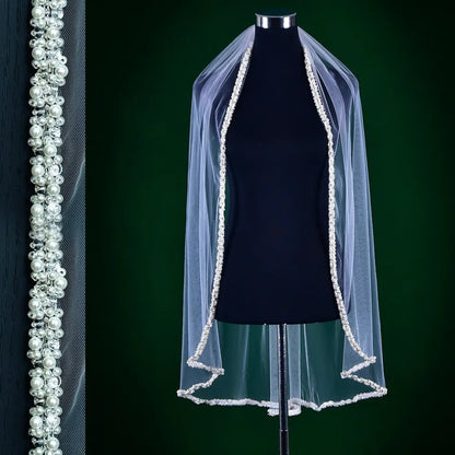ARIA Pearl edge veil pearl beaded veil fingertip length pearl veil pearl studded veil
