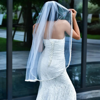 ARIA Pearl edge veil pearl beaded veil fingertip length pearl veil pearl studded veil