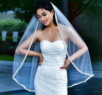 ARIA Pearl edge veil pearl beaded veil fingertip length pearl veil pearl studded veil