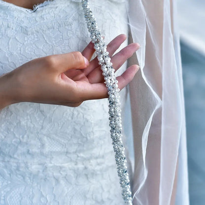 ARIA Pearl edge veil pearl beaded veil fingertip length pearl veil pearl studded veil