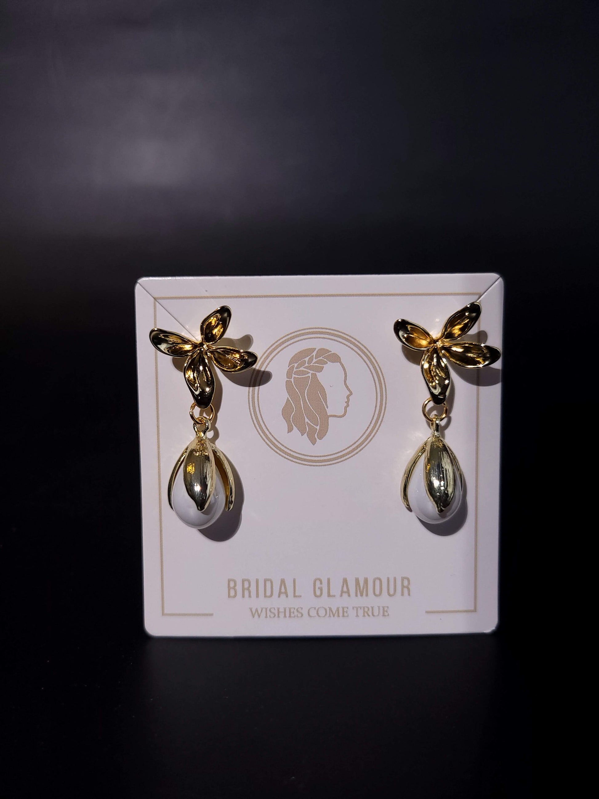 Floral earrings one of a kind wedding earring with hanging pearl floral design bridal earringa