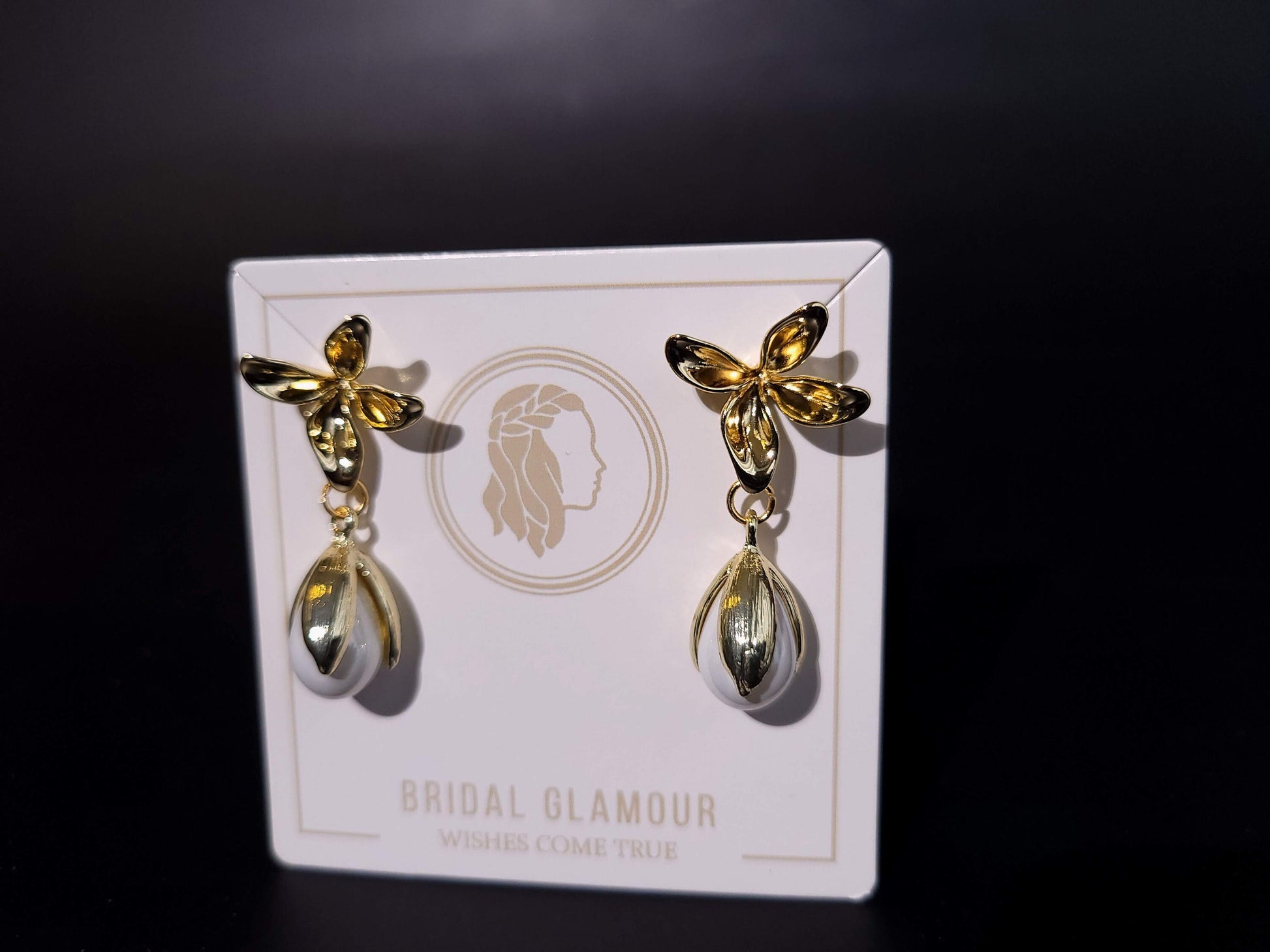 Floral earrings one of a kind wedding earring with hanging pearl floral design bridal earringa