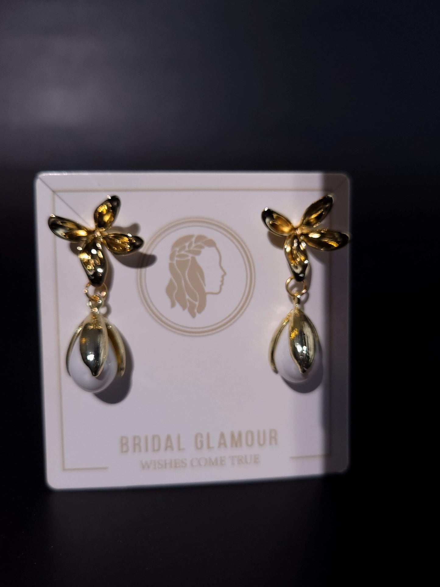 Floral earrings one of a kind wedding earring with hanging pearl floral design bridal earringa