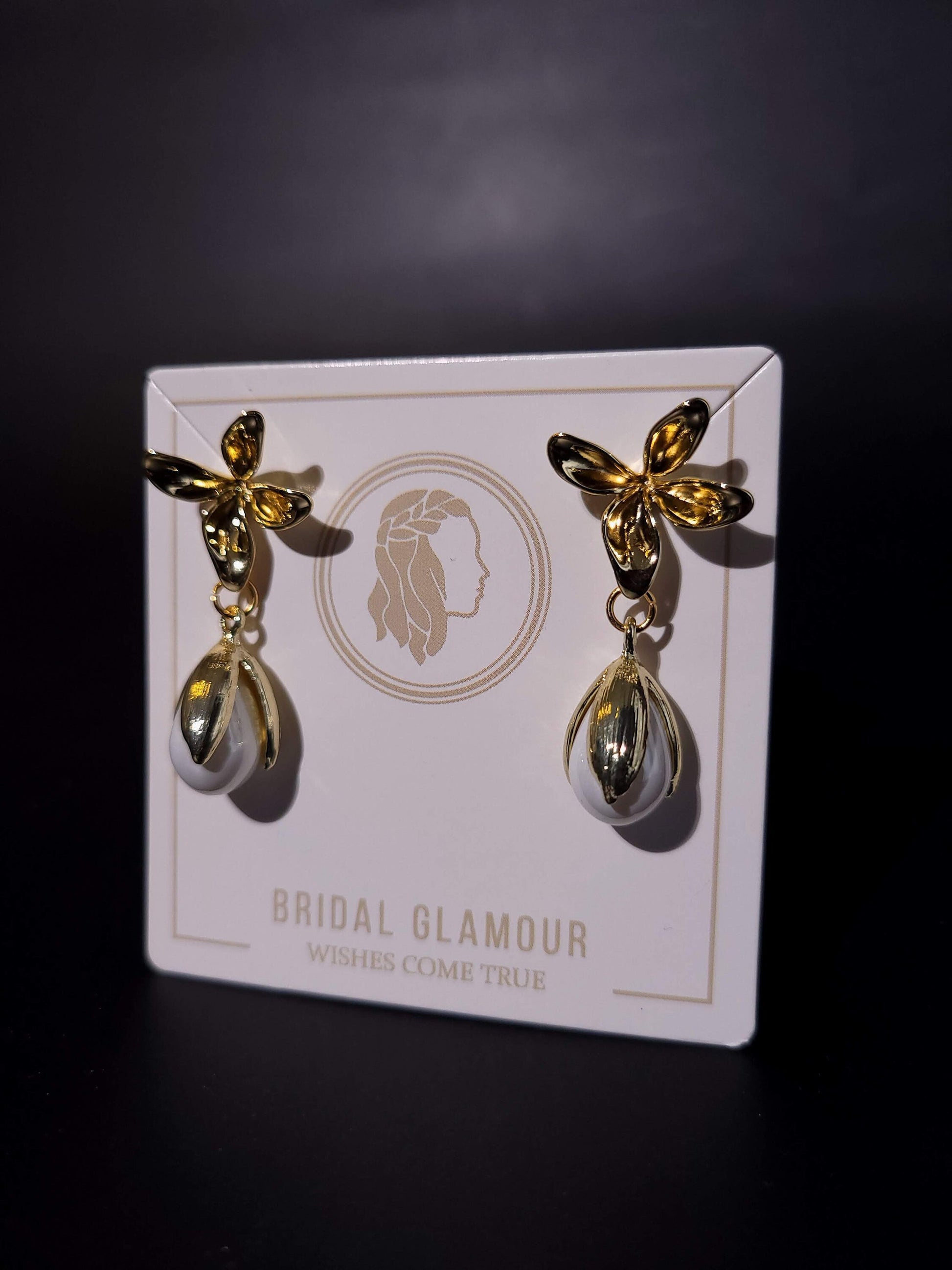 Floral earrings one of a kind wedding earring with hanging pearl floral design bridal earringa