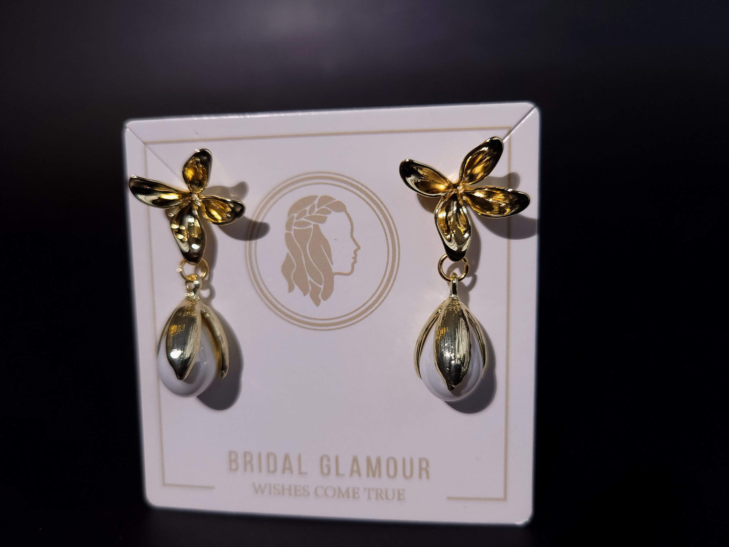 Floral earrings one of a kind wedding earring with hanging pearl floral design bridal earringa