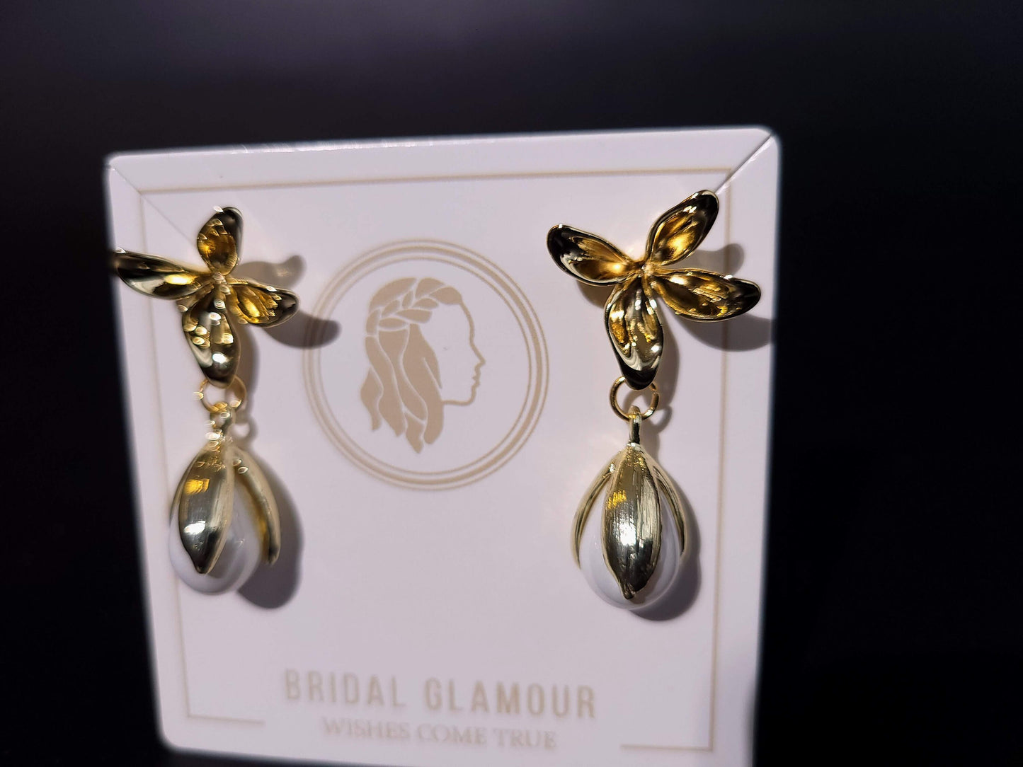 Floral earrings one of a kind wedding earring with hanging pearl floral design bridal earringa