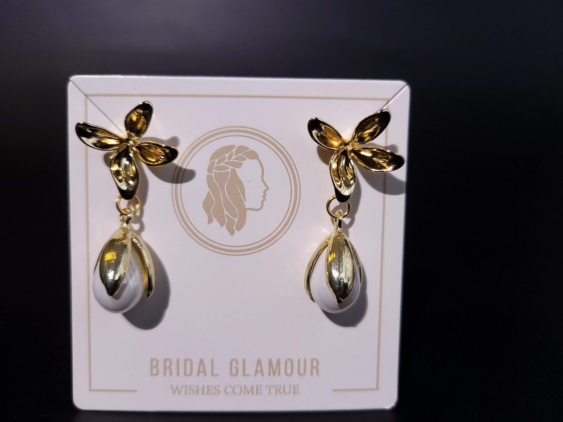 Floral earrings one of a kind wedding earring with hanging pearl floral design bridal earringa