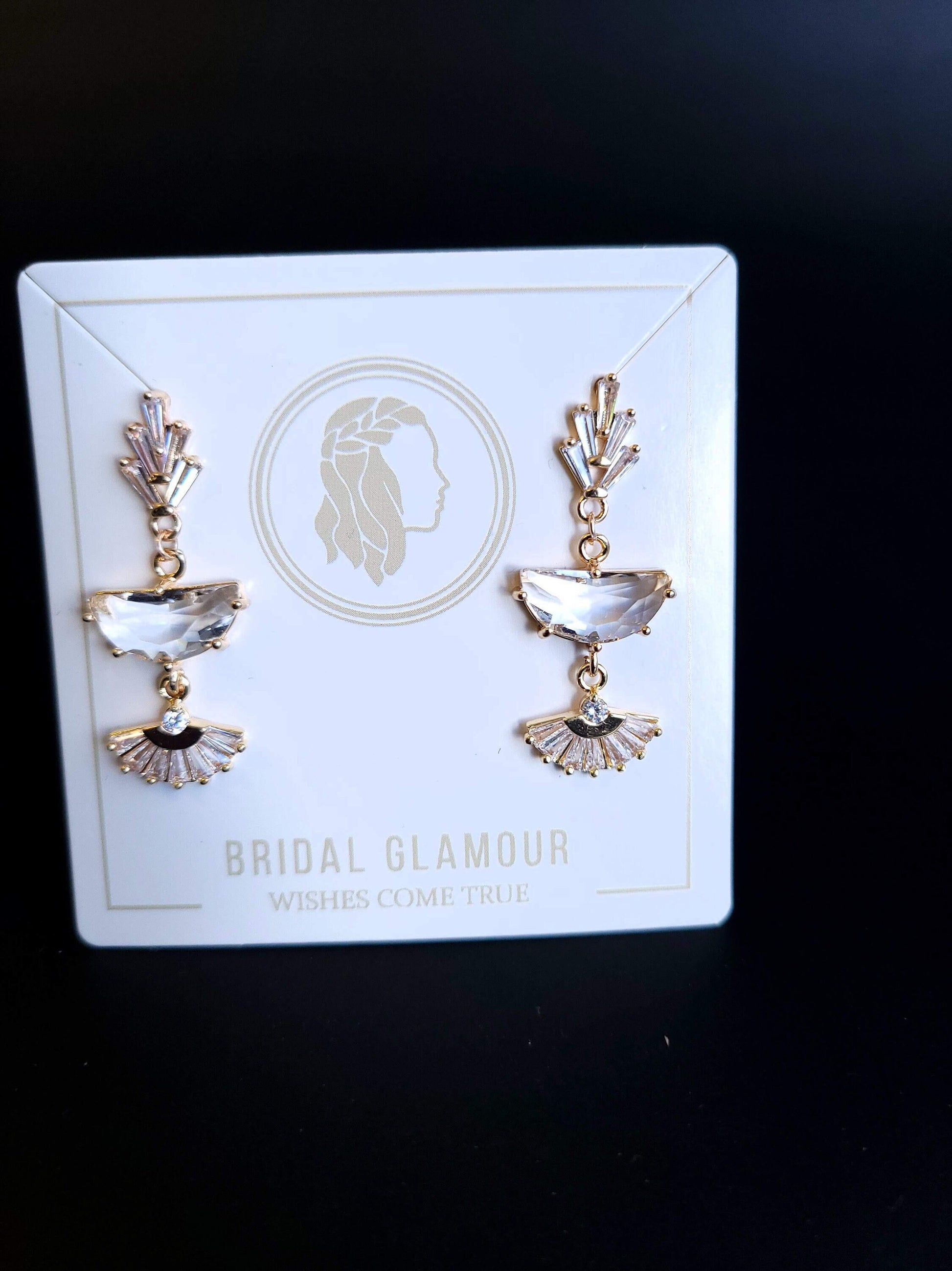 Wedding moon earrings fan earrings bridal earrings with moon and fan design bridal earring