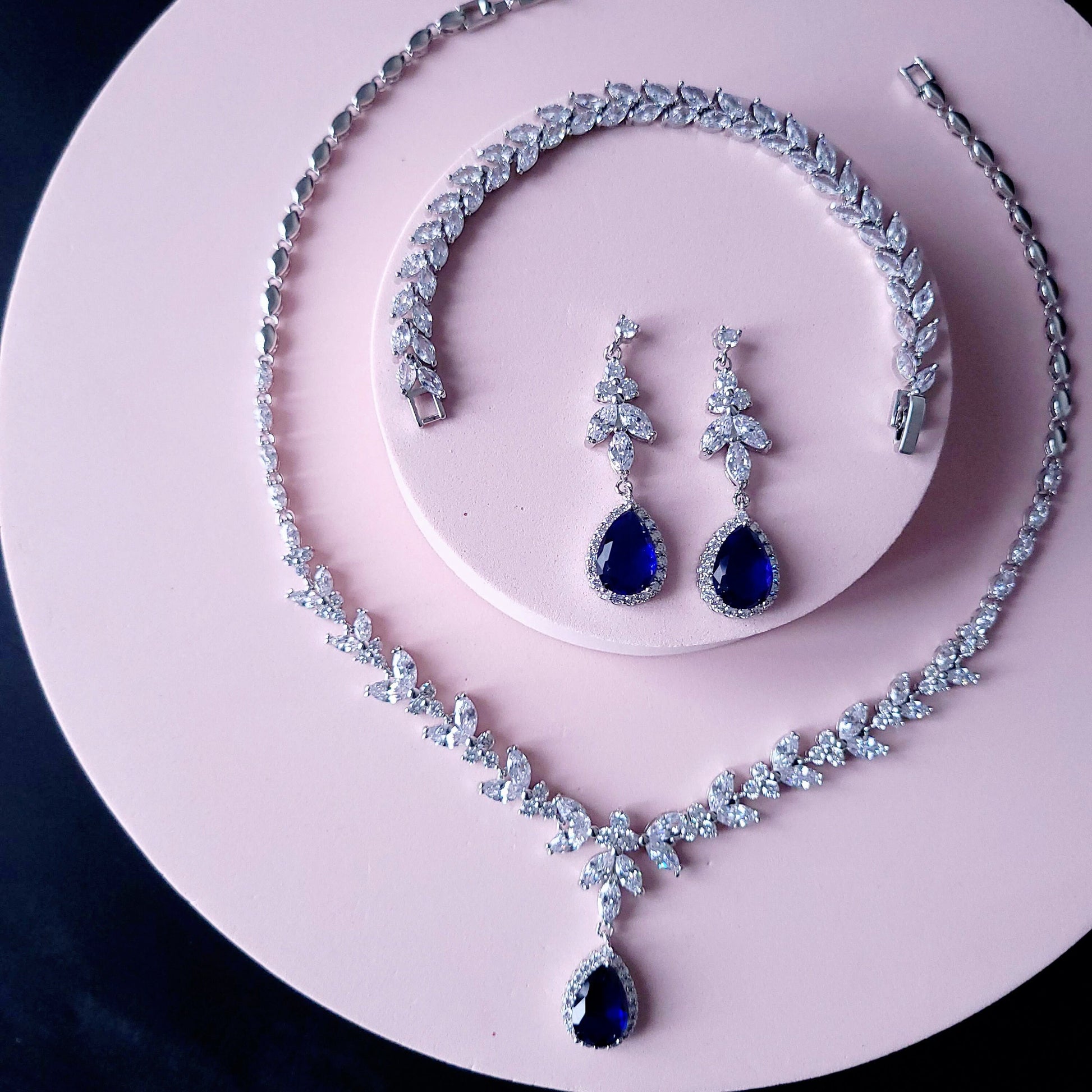 Sapphire blue Wedding necklace set blue bridal jewelry bridal necklace something blue jewelry wedding accessories bridal necklace zirconia