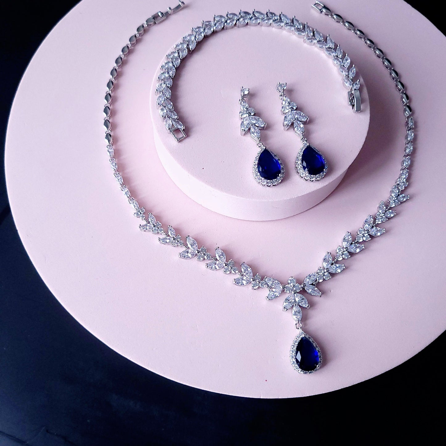 Sapphire blue Wedding necklace set blue bridal jewelry bridal necklace something blue jewelry wedding accessories bridal necklace zirconia