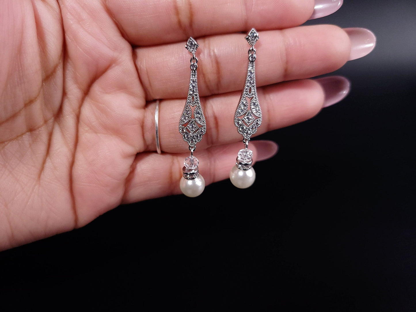 Dainty Bridal earrings vintage bridal earrings pearl drop crystal earrings for bride wedding jewelry bridal jewelry drop earrings