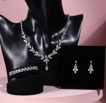 Bridal jewelry set rose gold wedding necklace Bridal Earrings Silver Zirconia Bridal bracelet WEDDING JEWELLERY Adjustable bracelet bride