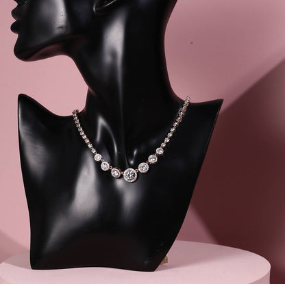 Round Bridal Necklace Set,Silver Wedding Earrings, jewellery set for brides, maid of honor gifts, cubic zirconia earrings