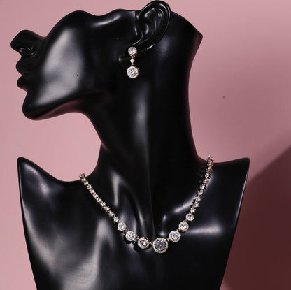 Round Bridal Necklace Set,Silver Wedding Earrings, jewellery set for brides, maid of honor gifts, cubic zirconia earrings