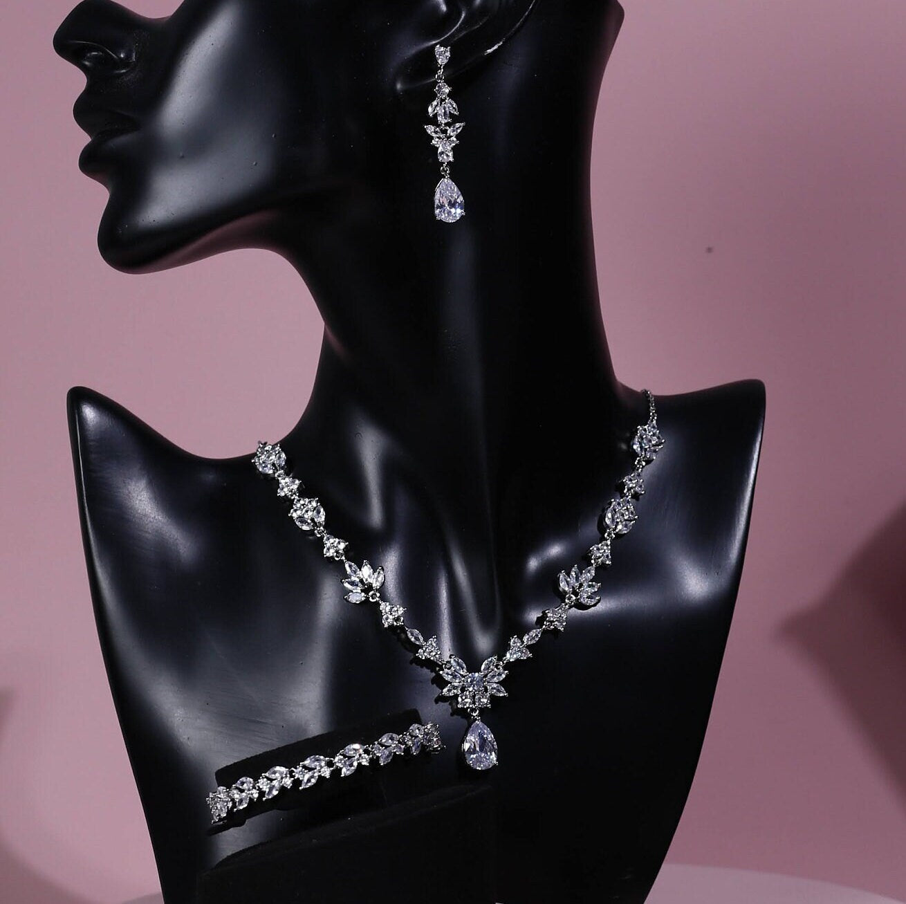 Necklace set wedding necklace chain necklace silver cz jewelry set