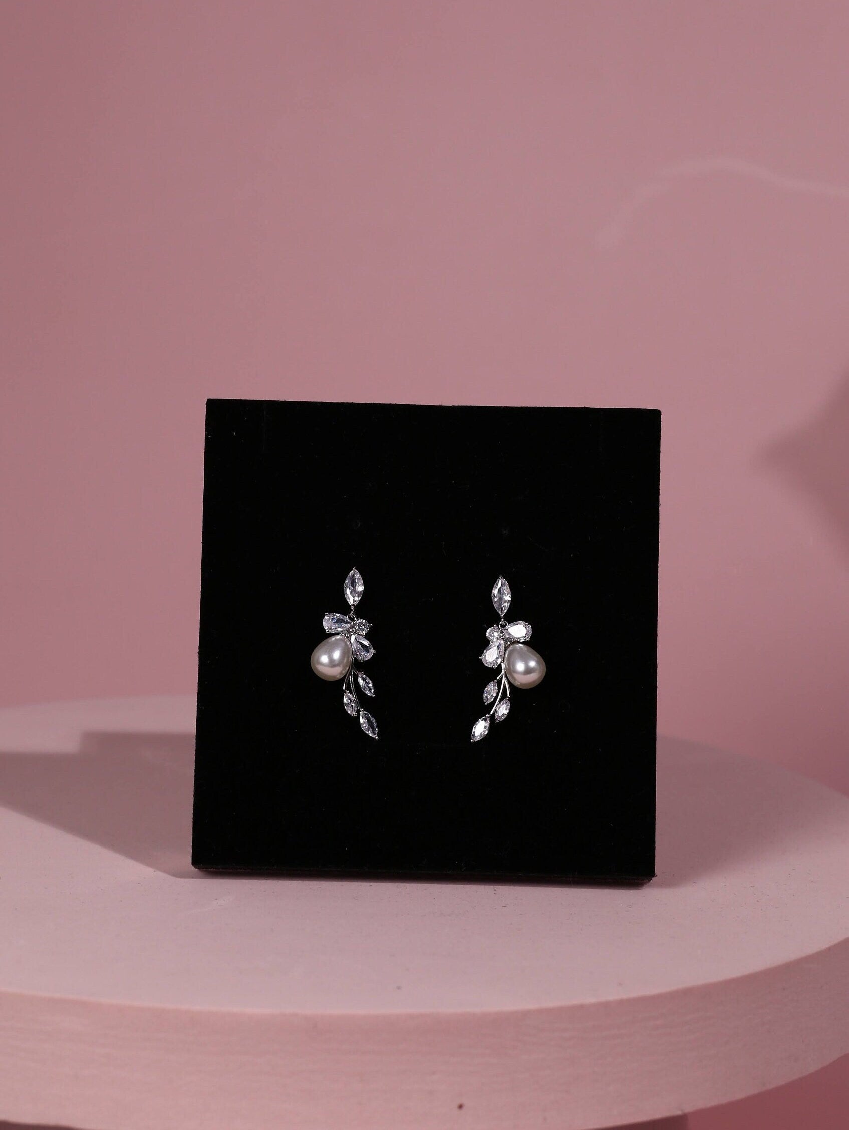 pearl stud earrings baroque dainty bridal earrings crystal drop earrings cz and pearl earrings