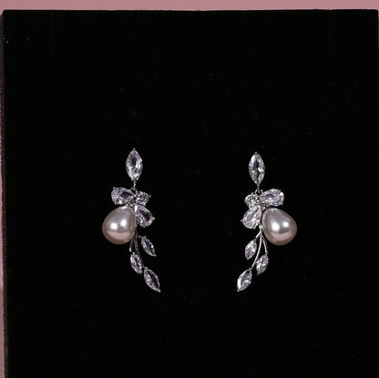 pearl stud earrings baroque dainty bridal earrings crystal drop earrings cz and pearl earrings