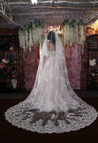 Long veil bridal veil Cathedral veil wedding veil lace wedding veil bridal veil affordable veil chapel wedding veil embroidery veil