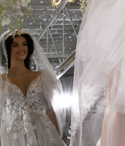 Veil with leaf border leaf vine edge Cathedral long veil Bridal veil white veil long cathedral veil wedding veil ivory veil