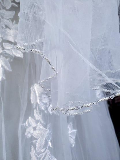 Pearl beaded veil short fingertip veil with beaded pearls gorgeous short veil fingertip veil beaded edged