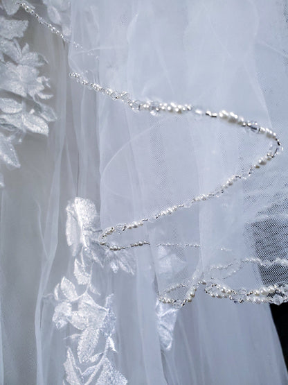 Pearl beaded veil short fingertip veil with beaded pearls gorgeous short veil fingertip veil beaded edged
