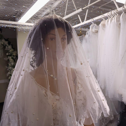 Pearl drop veil with blusher Pearl bridal veil Cathedral veil wedding veil pearl wedding veil bridal veil chapel wedding veil drop veil