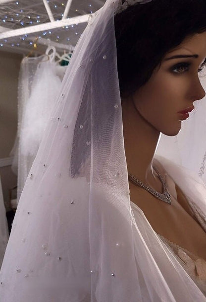 Pearl drop veil with blusher Pearl bridal veil Cathedral veil wedding veil pearl wedding veil bridal veil chapel wedding veil drop veil