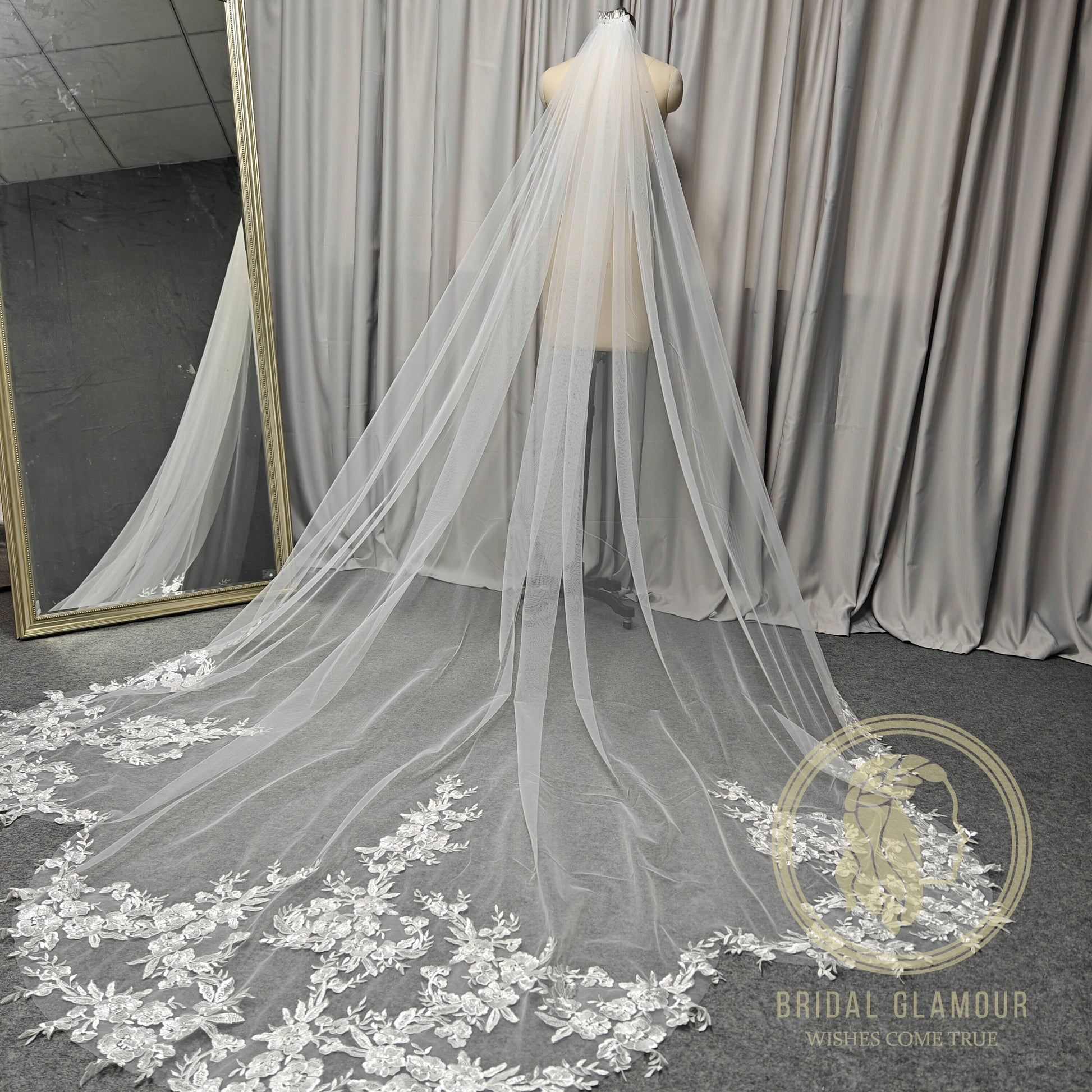 Long floral lace veil cathedral veil Bridal veil cathedral wedding veil white veil ivory wedding veil