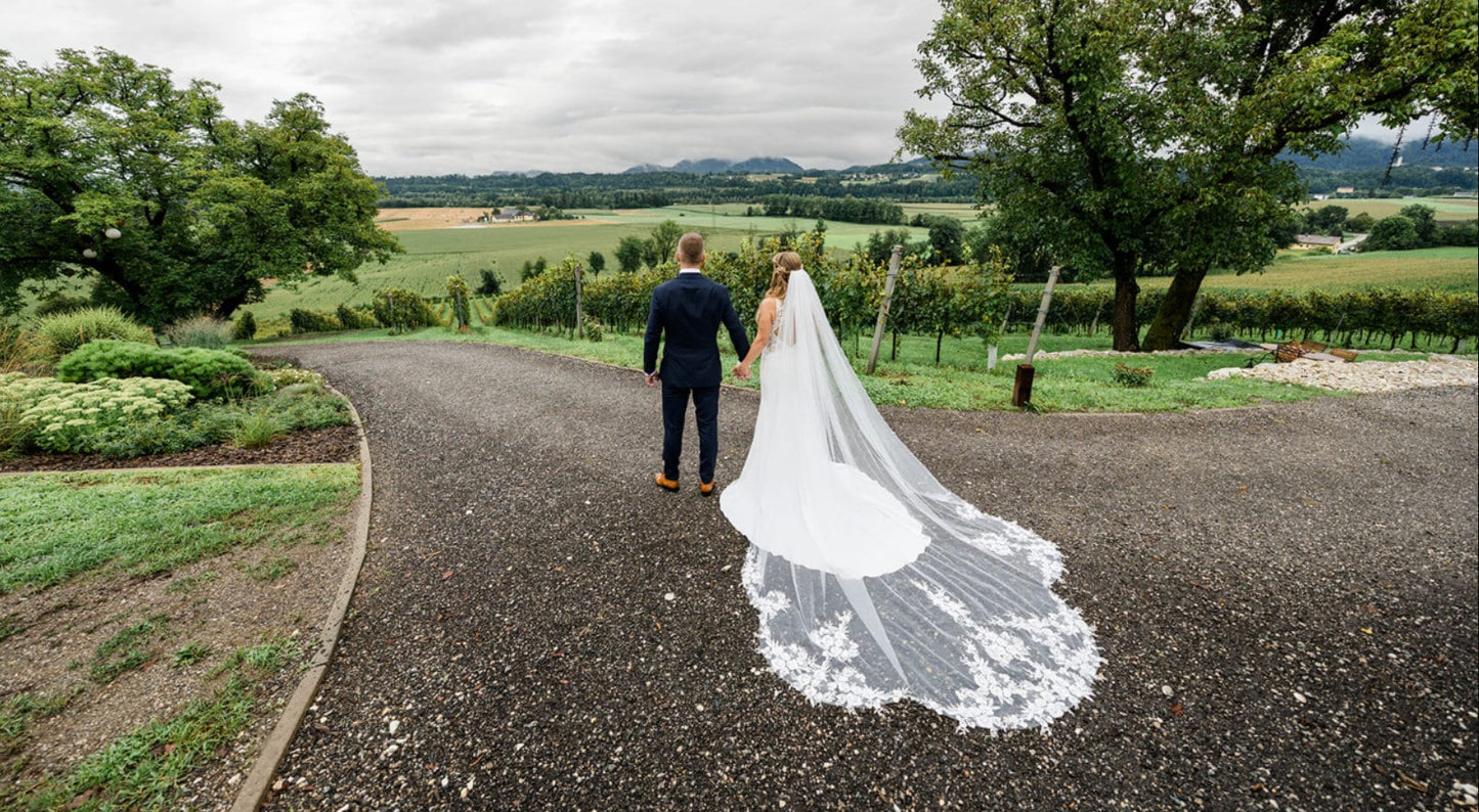 Long floral lace veil cathedral veil Bridal veil cathedral wedding veil white veil ivory wedding veil