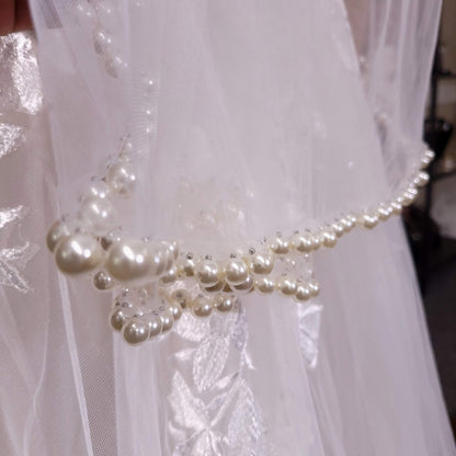 pearl edge veil unique fingertip veil with pearls bridal veil wedding pearl edged veil