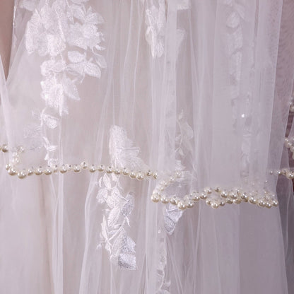 pearl edge veil unique fingertip veil with pearls bridal veil wedding pearl edged veil