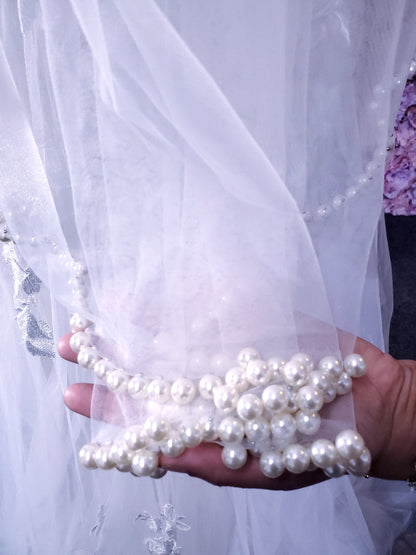 pearl edge veil unique fingertip veil with pearls bridal veil wedding pearl edged veil