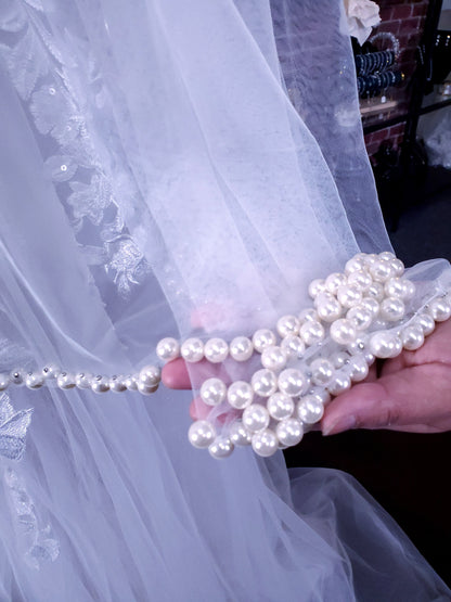 pearl edge veil unique fingertip veil with pearls bridal veil wedding pearl edged veil