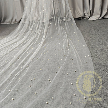 Pearl veil cathedral pearl wedding veil with pearls veil ivory pearl veil