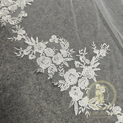 Long veil cathedral wedding veil with lace ivory wedding veil