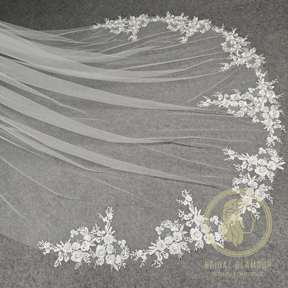 Long veil cathedral wedding veil with lace ivory wedding veil