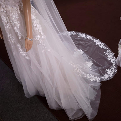 Ivory veil bridal veil soft tulle veil Wedding veil cathedral wedding veil with lace ivory wedding veil simple wedding veil bridal veil