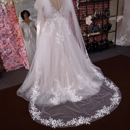 Ivory veil bridal veil soft tulle veil Wedding veil cathedral wedding veil with lace ivory wedding veil simple wedding veil bridal veil