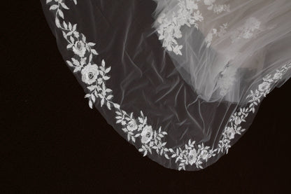 Ivory veil bridal veil soft tulle veil Wedding veil cathedral wedding veil with lace ivory wedding veil simple wedding veil bridal veil