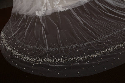 Pearl edged crystal veil cathedral veil with pearls wedding veil ivory pearl veil cathedral pearl edge veil wedding veil with pearls