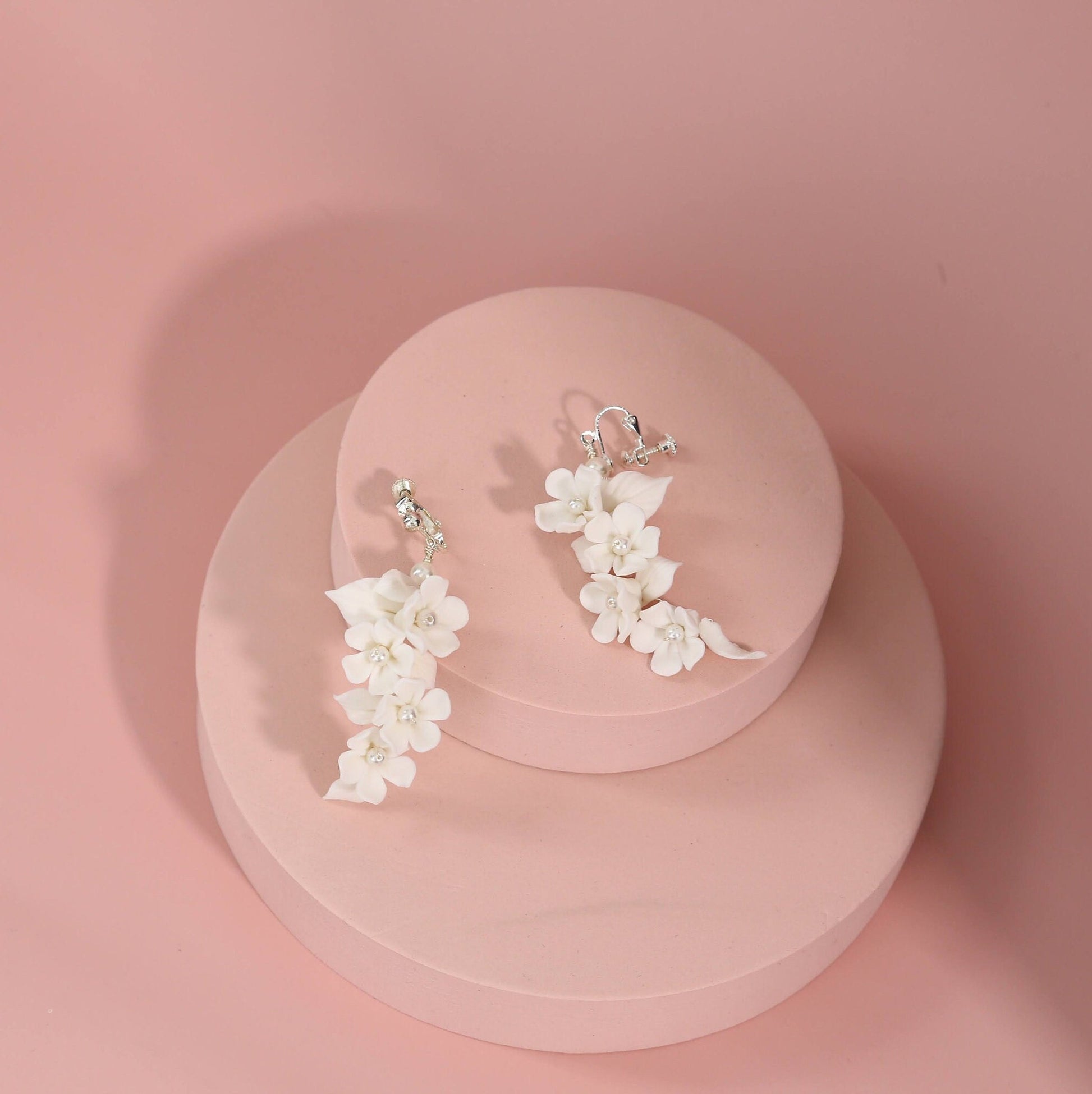 White flower earrings ceramic floral earrings white flower jewelry floral wedding earrings