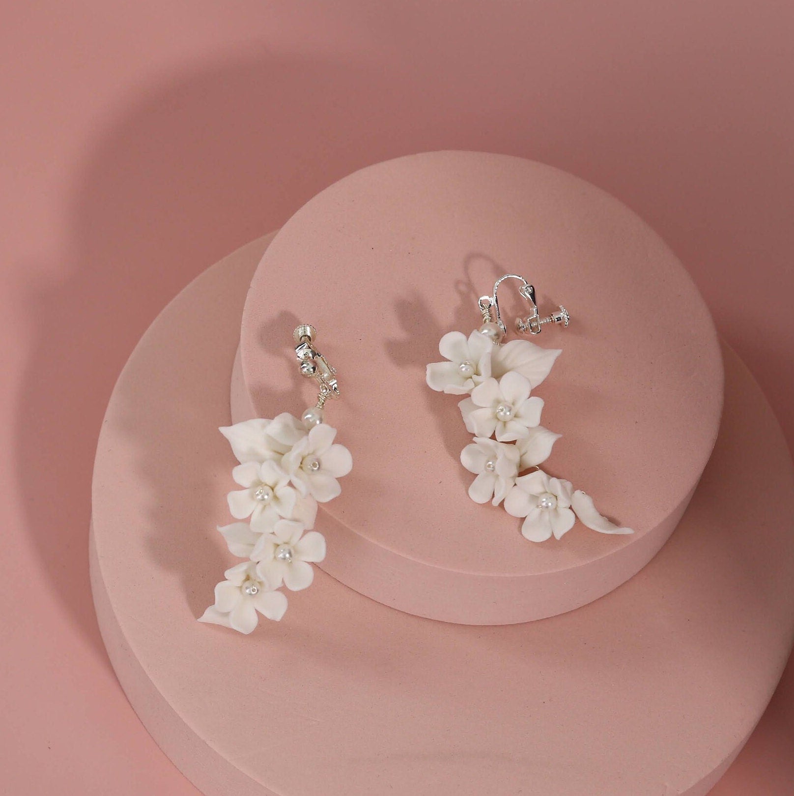 White flower earrings ceramic floral earrings white flower jewelry floral wedding earrings