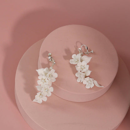 White flower earrings ceramic floral earrings white flower jewelry floral wedding earrings