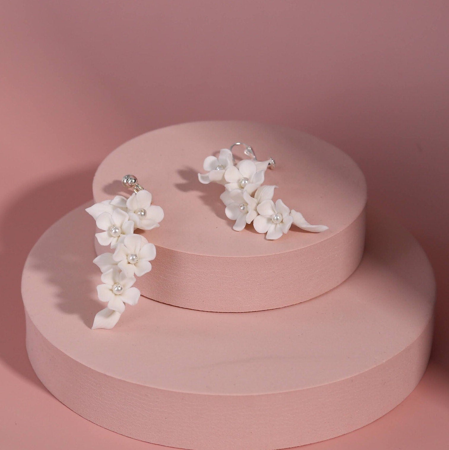 White flower earrings ceramic floral earrings white flower jewelry floral wedding earrings