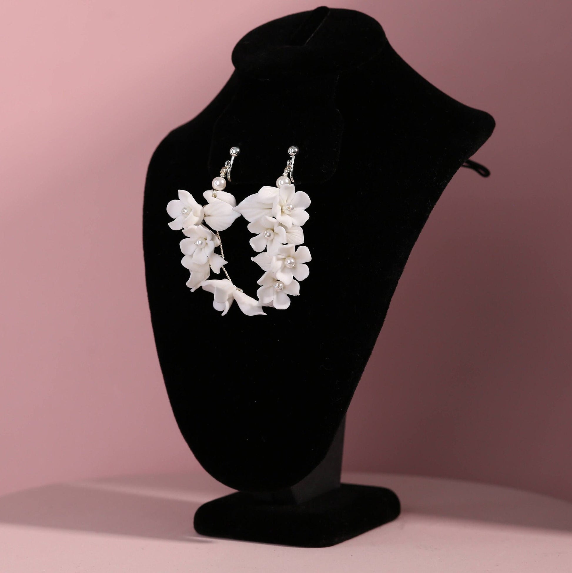 White flower earrings ceramic floral earrings white flower jewelry floral wedding earrings