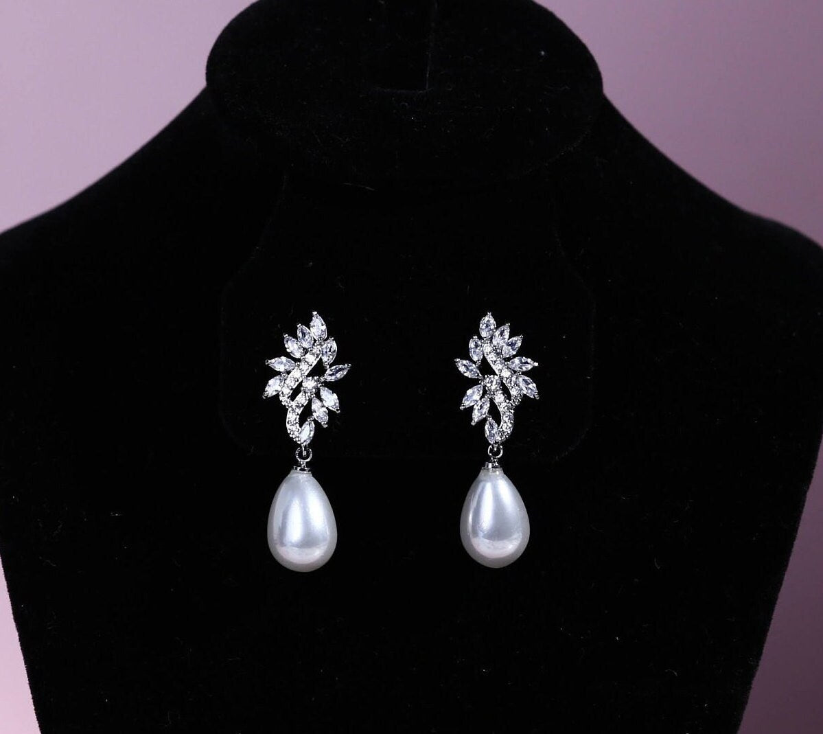 Bridal drop earring Silver Bridal Earring teardrop Pearl Wedding Earrings | Bridal jewelry earrings for brides pearl bridal earrings